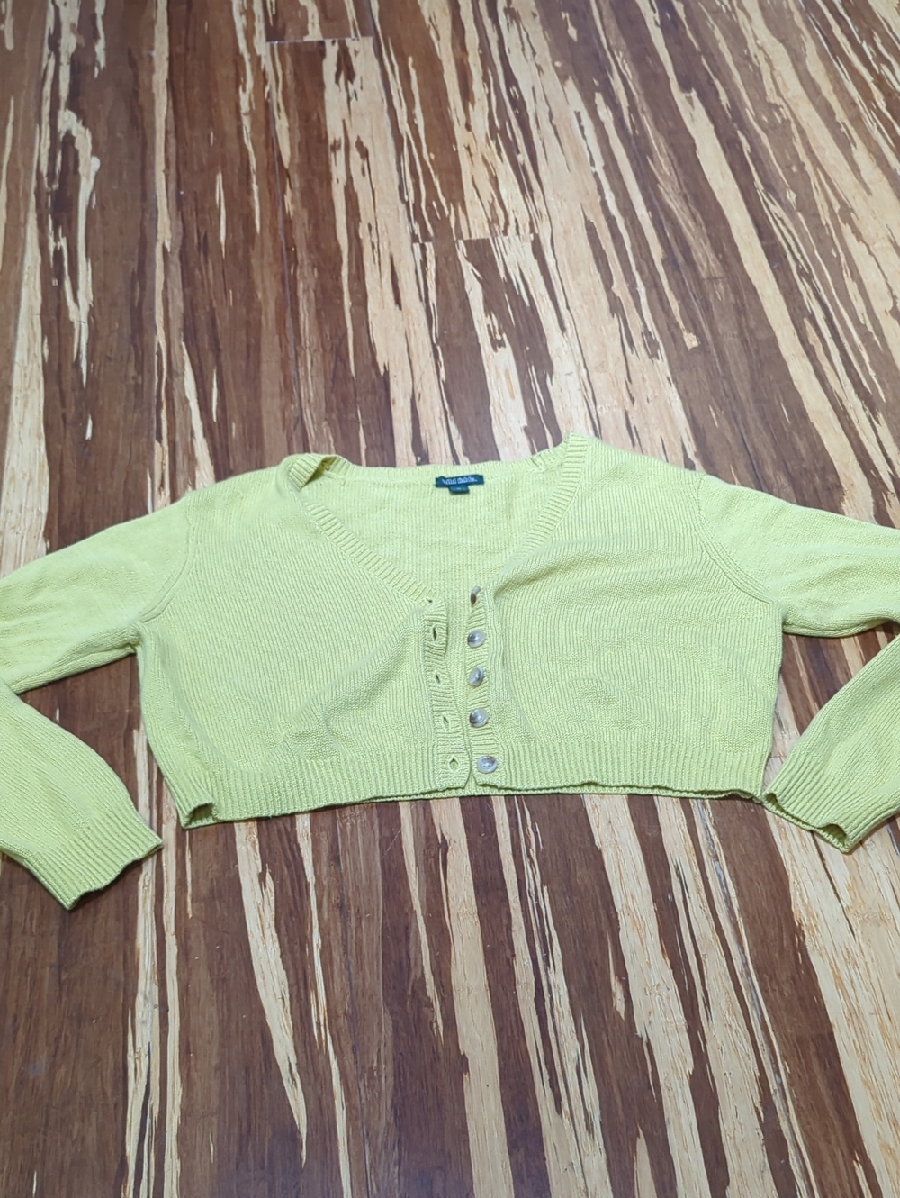 wild fable Light Yellow Cropped V-Neck Button Cardigan Crop Sweater